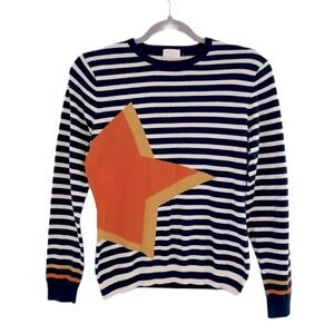 Whisper by Brodie Navy Blue White Striped Sweater Cotton Silk blend Star S